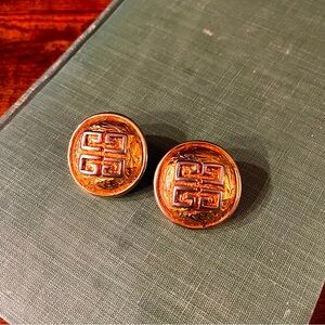 Vintage Givenchy Gold Emblem Round Clip-on Earrings